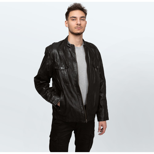 Abbigliamento Uomo Giacche / Blazer Cameleon Men's Leather Jacket K2922 Nero