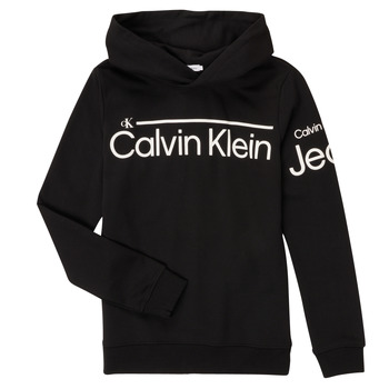 Abbigliamento Bambino Felpe Calvin Klein Jeans INSTITUTIONAL LINED LOGO HOODIE Nero
