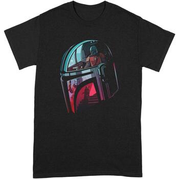 Abbigliamento Uomo T-shirts a maniche lunghe Star Wars: The Mandalorian Mandalore Helmet Reflection Nero