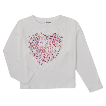 Abbigliamento Bambina T-shirts a maniche lunghe Desigual ALBA Bianco / Rosa