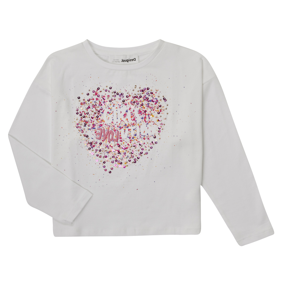 Abbigliamento Bambina T-shirts a maniche lunghe Desigual ALBA Bianco / Rosa