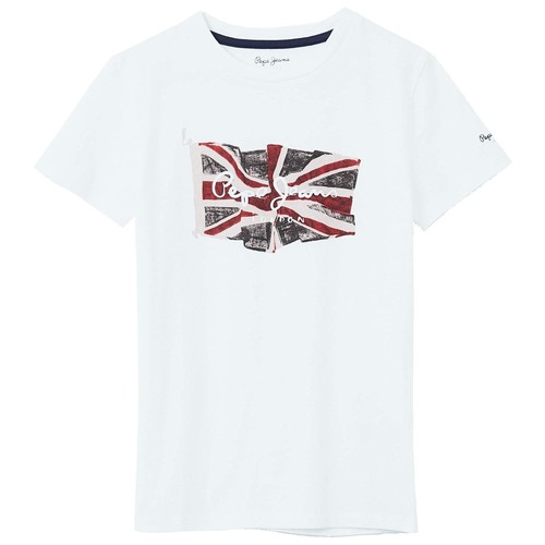 Abbigliamento Bambino T-shirt maniche corte Pepe jeans FLAG LOGO SS Bianco