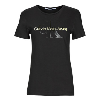 Abbigliamento Donna T-shirt maniche corte Calvin Klein Jeans GLOSSY MONOGRAM SLIM TEE Nero