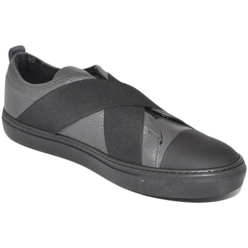 Scarpe Uomo Sneakers basse Malu Shoes Sneakers bassa grigia con elastico nero vera pelle made in ital Grigio