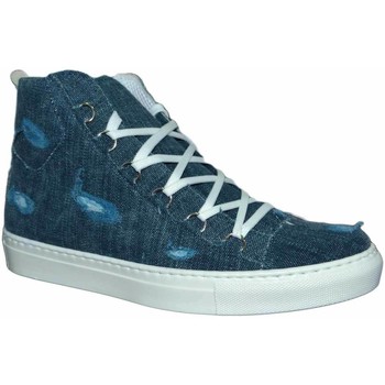 Scarpe Uomo Sneakers alte Malu Shoes Sneakers uomo alto jeans strappi made in italy fondo antiscivol Blu
