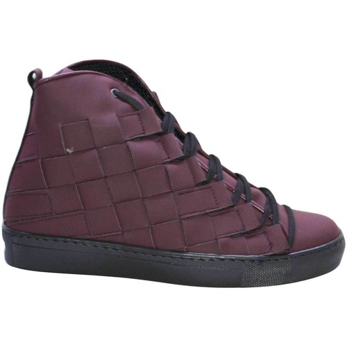 Scarpe Uomo Sneakers alte Malu Shoes Sneakers alta art 5055 pelle gommato bordeaux matto moda glamou Rosso