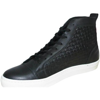 Scarpe Uomo Sneakers alte Malu Shoes Sneakers Alta nera in pelle inrecciata con fondo anatomico bian Nero
