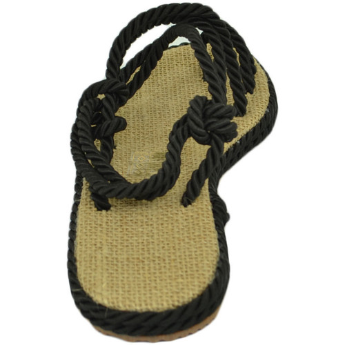 Scarpe Donna Sandali Malu Shoes Sandali bassi donna nero con corda di canapa suola in cordone e Nero
