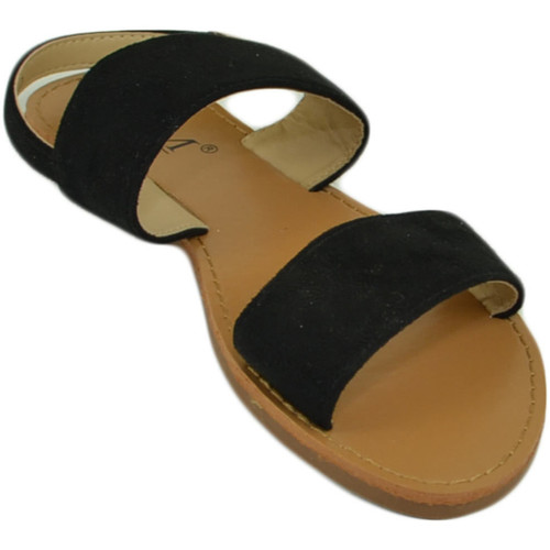 Scarpe Donna Sandali Malu Shoes Sandalo basso nero due fasce in morbida alcantara cinturino all Nero