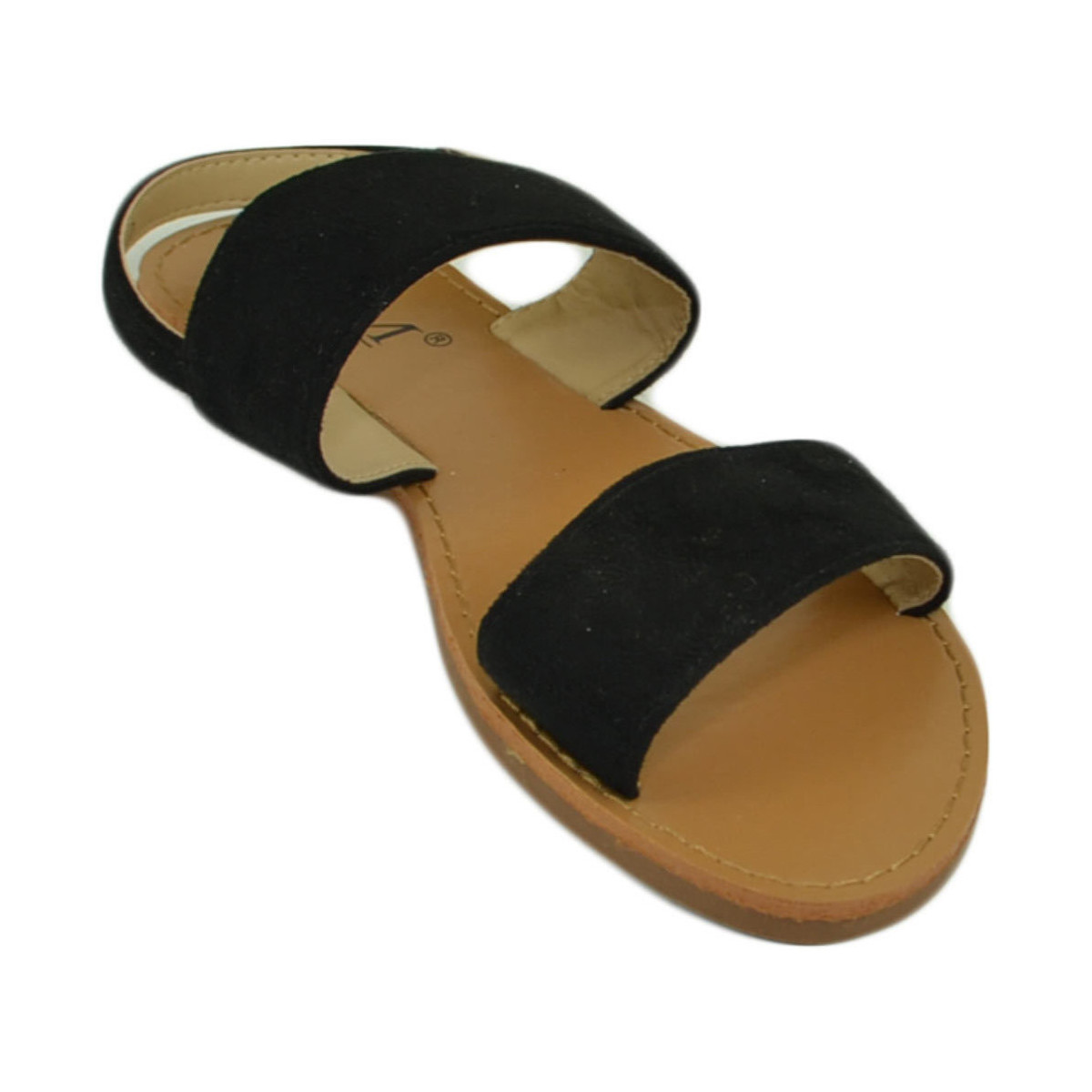 Scarpe Donna Sandali Malu Shoes Sandalo basso nero due fasce in morbida alcantara cinturino all Nero