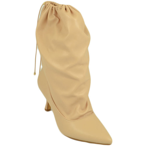 Scarpe Donna Tronchetti Malu Shoes Stivali donna tronchetto a punta beige nude in pelle con tacco Beige