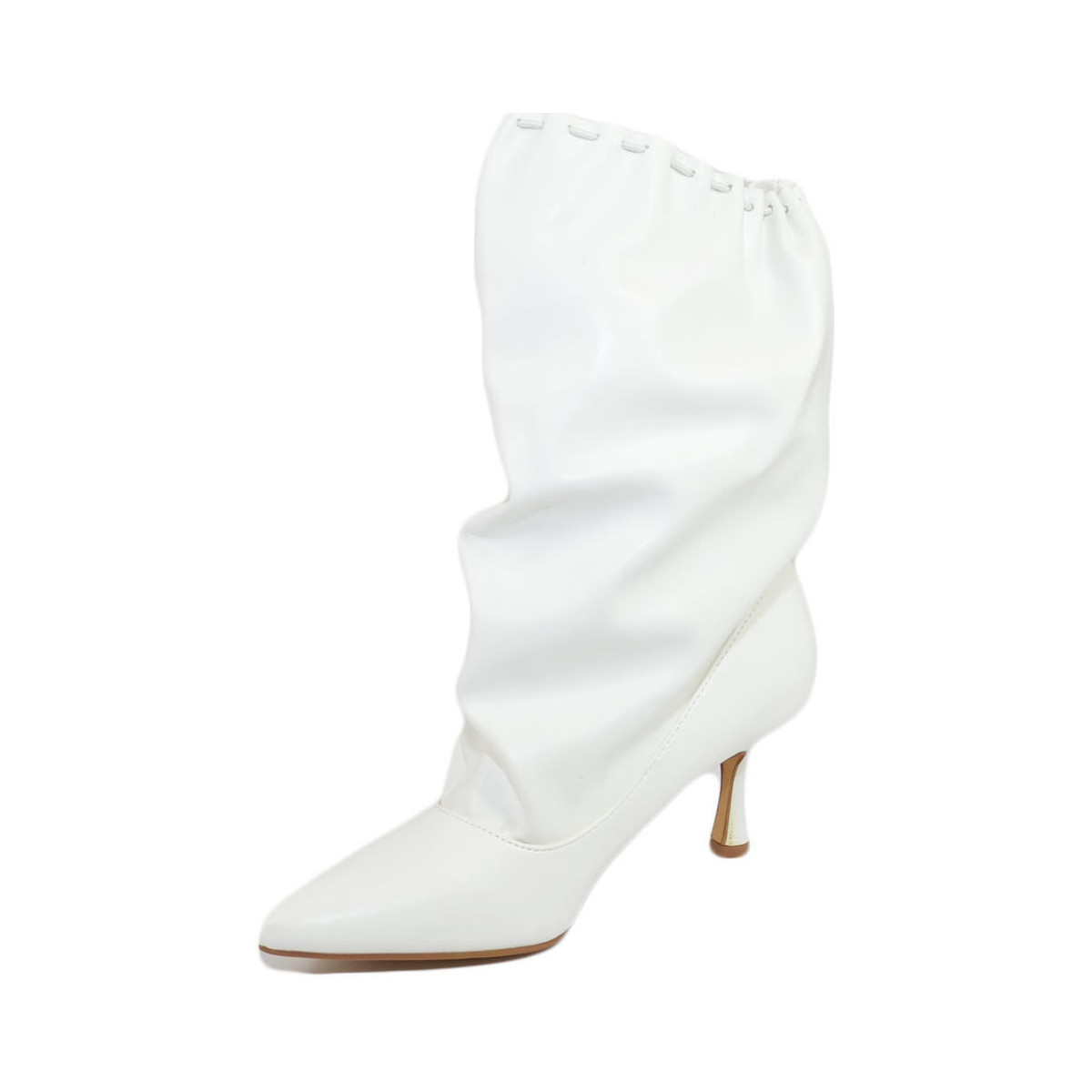Scarpe Donna Tronchetti Malu Shoes Stivali donna tronchetto a punta bianco in pelle con tacco midi Bianco