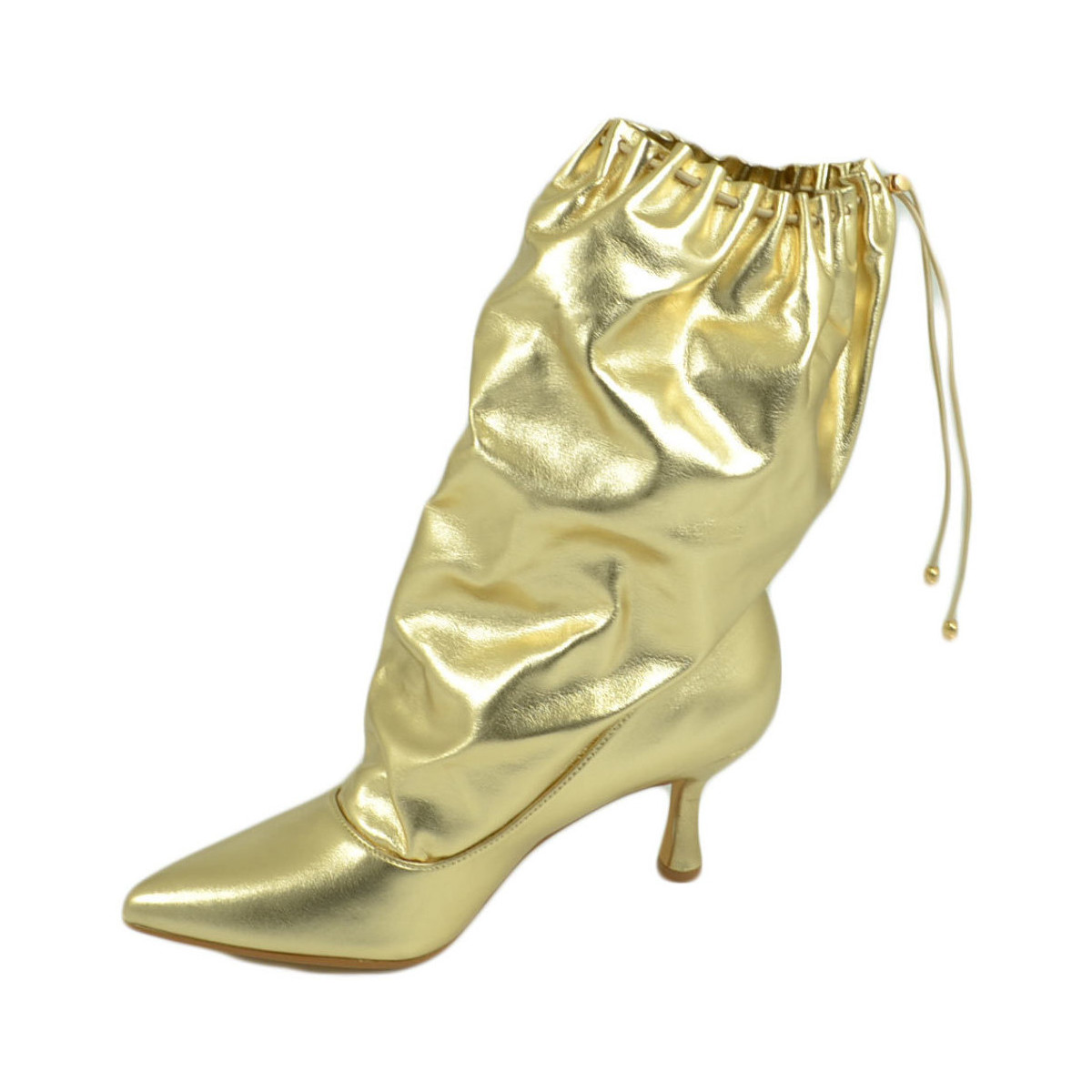 Scarpe Donna Tronchetti Malu Shoes Stivali donna tronchetto a punta oro in pelle con tacco midi 5 Oro