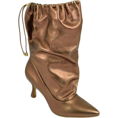 Scarpe Donna Tronchetti Malu Shoes Stivali donna tronchetto a punta bronzo satinato in pelle con t Multicolore