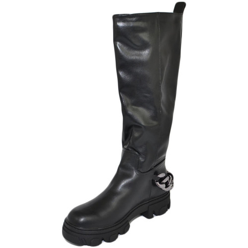 Scarpe Donna Stivali Malu Shoes Stivali donna combat boots gomma alta con catena retro nero zip Nero