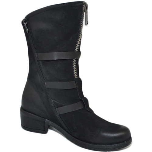 Scarpe Donna Stivaletti Malu Shoes Stivaletti scarpe donna nero in pelle effetto nubuk con fibbie Nero