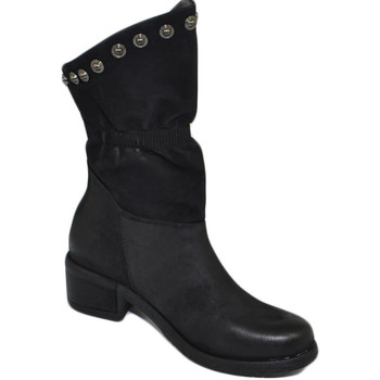 Scarpe Donna Stivaletti Malu Shoes Stivaletti scarpe donna nero biker con borchie in pelle effetto Nero