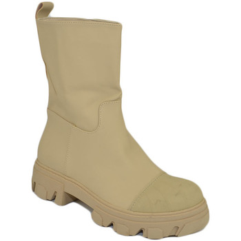Malu Shoes Stivaletto donna combat boots impermeabile beige gommato punta Beige