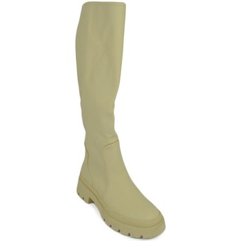 Image of Stivali Malu Shoes Scarpe Stivali donna alto in pelle opaca beige zip tutta lunga gommato