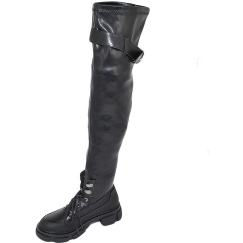 Scarpe Donna Stivali Malu Shoes Stivale donna alto nero sopra ginocchio elastico platform calzi Nero