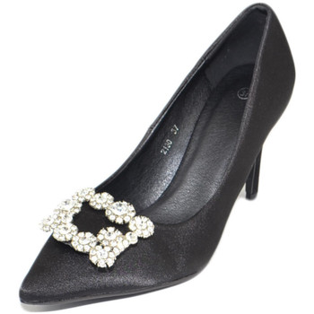 Scarpe Donna Décolleté Malu Shoes Scarpe decollete donna in raso nero elegante gioiello fermaglio Nero