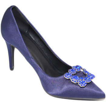 Scarpe Donna Décolleté Malu Shoes Scarpe decollete donna in raso blu elegante gioiello fermaglio Blu