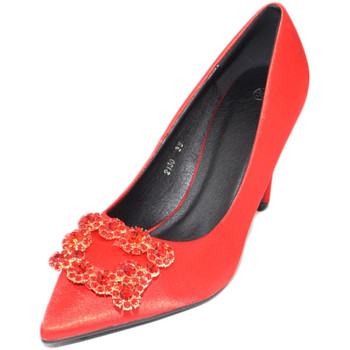 Scarpe Donna Décolleté Malu Shoes Scarpe decollete donna in raso rosso elegante gioiello fermagli Rosso