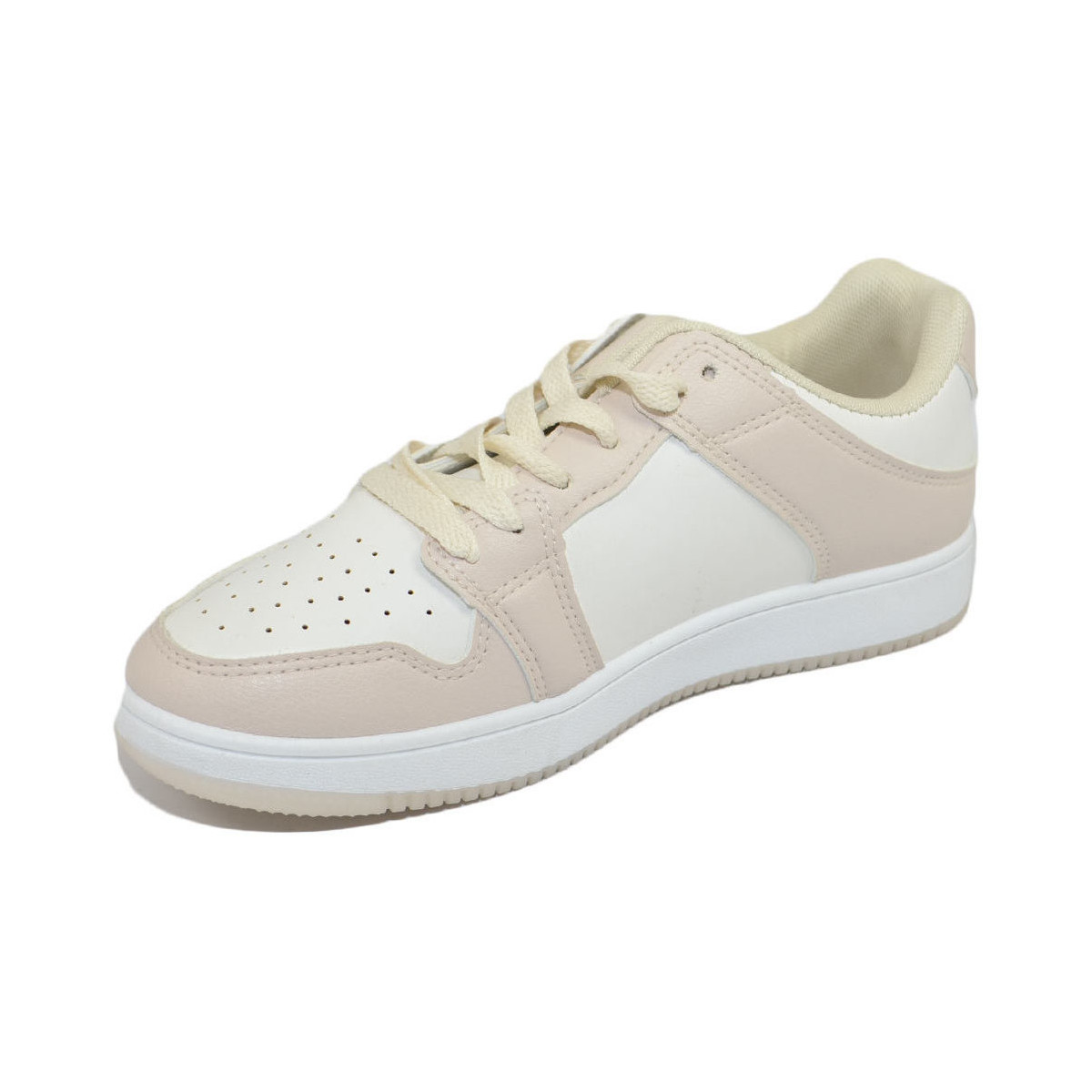 Scarpe Donna Sneakers basse Malu Shoes Sneakers bassa donna bianco bicolore beige suola basic gomma la Beige