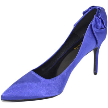 Scarpe Donna Décolleté Malu Shoes Scarpe donna decollete punta elegante raso blu cobalto tacco sp Blu