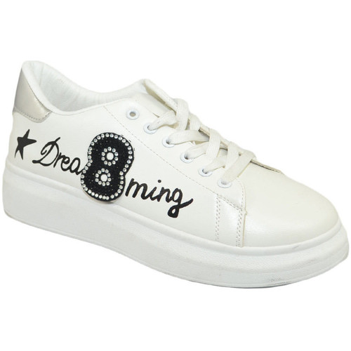 Scarpe Donna Sneakers basse Malu Shoes Sneakers bassa donna bianco pelle suola ondulata gomma applicaz Bianco