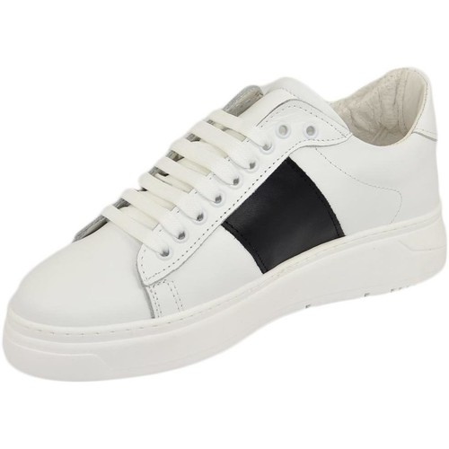 Scarpe Uomo Sneakers basse Malu Shoes Sneakers uomo bassa in vera pelle vitello bianco e striscia ner Bianco