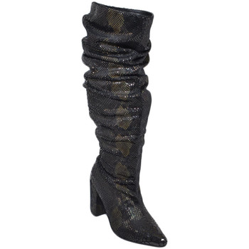 Scarpe Donna Stivali Malu Shoes Stivali donna a punta ilaminato nero pitonato tacco largo comod Nero