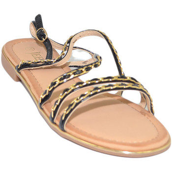 Scarpe Donna Sandali Malu Shoes Sandalo basso positano donna fascetta con catena oro incrociata Nero