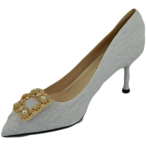 Scarpe Donna Décolleté Malu Shoes Scarpe decollete donna argento satinato elegante gioiello ferma Bianco