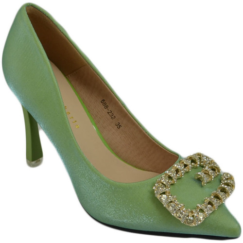 Scarpe Donna Décolleté Malu Shoes Scarpe decollete donna verde elegante gioiello fermaglio quadra Verde