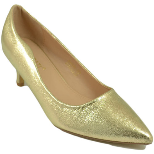 Scarpe Donna Décolleté Malu Shoes Decollete' scarpe donna a punta oro satinato tacco a spillo mid Oro