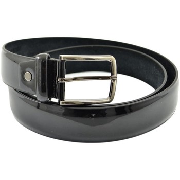 Image of Cintura Malu Shoes Scarpe Cintura uomo vera pelle nero lucido con doppia cucitura fibbia