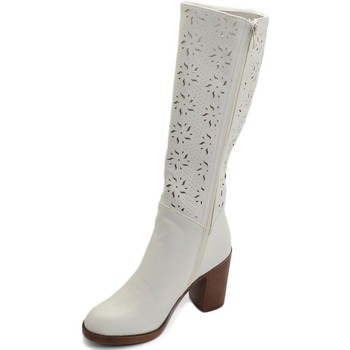 Scarpe Donna Stivali Malu Shoes Stivali donna alto punta tonda bianco gambale traforato puntina Bianco