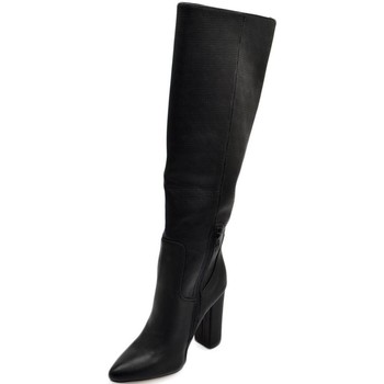 Scarpe Donna Stivali Malu Shoes Stivale donna alto rigido in pelle nero traforato tacco largo l Nero