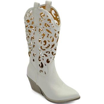 Scarpe Donna Stivali Malu Shoes Stivali donna camperos texani bianchi ecopelle forato tacco 5 c Bianco