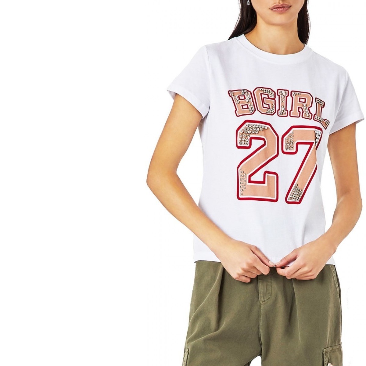 Abbigliamento Donna T-shirt & Polo Blugirl T-Shirt Manica Corta Con Stampa e Applicazioni Bianco Bianco