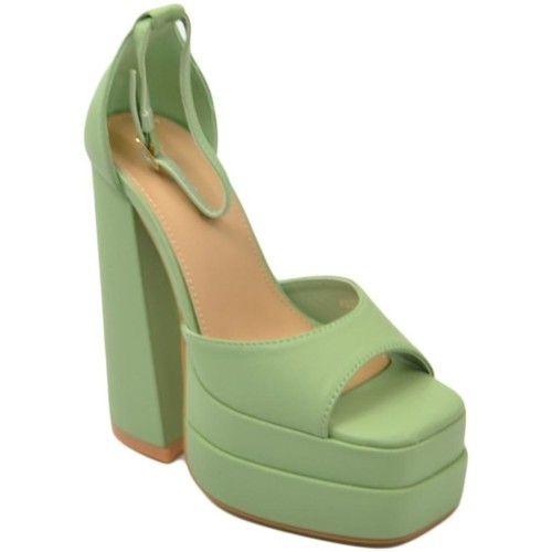 Scarpe Donna Sandali Malu Shoes SANDALO DONNA TACCO IN PELLE VERDE TACCO DOPPIO 15 CM PLATEAU 6 Verde