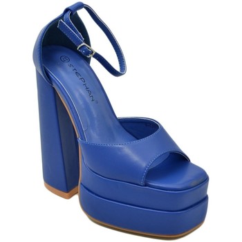 Scarpe Donna Sandali Malu Shoes SANDALO DONNA TACCO IN PELLE BLU TACCO DOPPIO 15 CM PLATEAU 6 C Blu