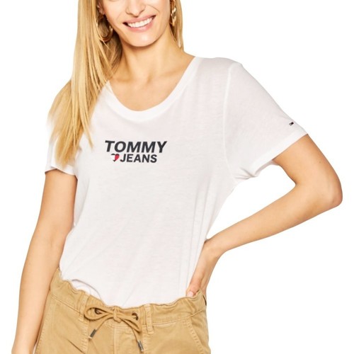 Abbigliamento Donna T-shirt maniche corte Tommy Jeans Corp heart logo Bianco