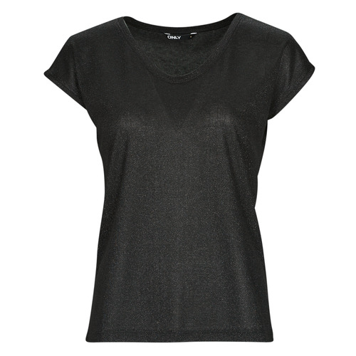 Abbigliamento Donna T-shirt maniche corte Only ONLSILVERY S/S V NECK LUREX TOP JRS Nero
