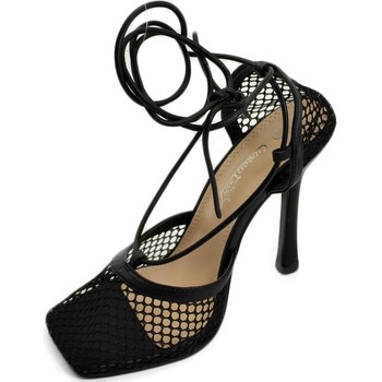 Scarpe Donna Sandali Malu Shoes Sandalo nero in pelle a rete donna con tacco a spillo 10 e lacc Nero