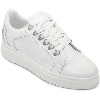 Image of Sneakers Malu Shoes Scarpe Sneakers bassa uomo bianca liscia in vera pelle con ganci argen