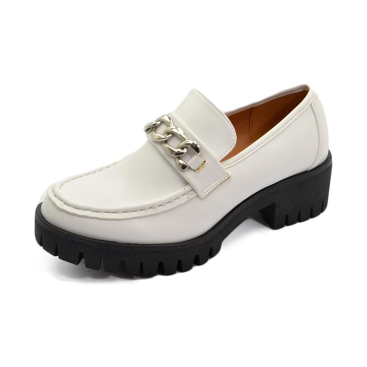 Scarpe Donna Mocassini Malu Shoes Mocassini donna college inglesina bianco accessorio catena arge Bianco