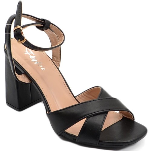 Scarpe Donna Sandali Malu Shoes Sandalo donna nero con tacco comodo largo 9 cm fasce comode int Nero