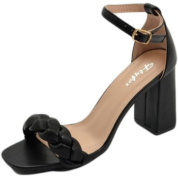 Scarpe Donna Sandali Malu Shoes Sandalo donna nero unica fascia treccia con tacco comodo largo Nero